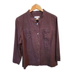 Christopher & Banks Brown 3/4 Sleeve Boxy Button Down Shirt